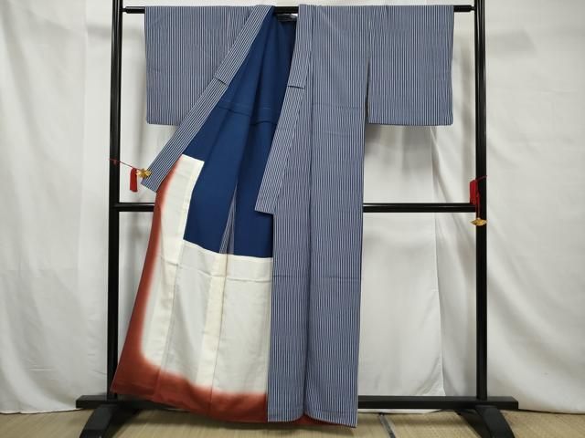 平和屋着物○上質な小紋 作家物 縞 暈し染め 正絹 逸品 AAAW4156np