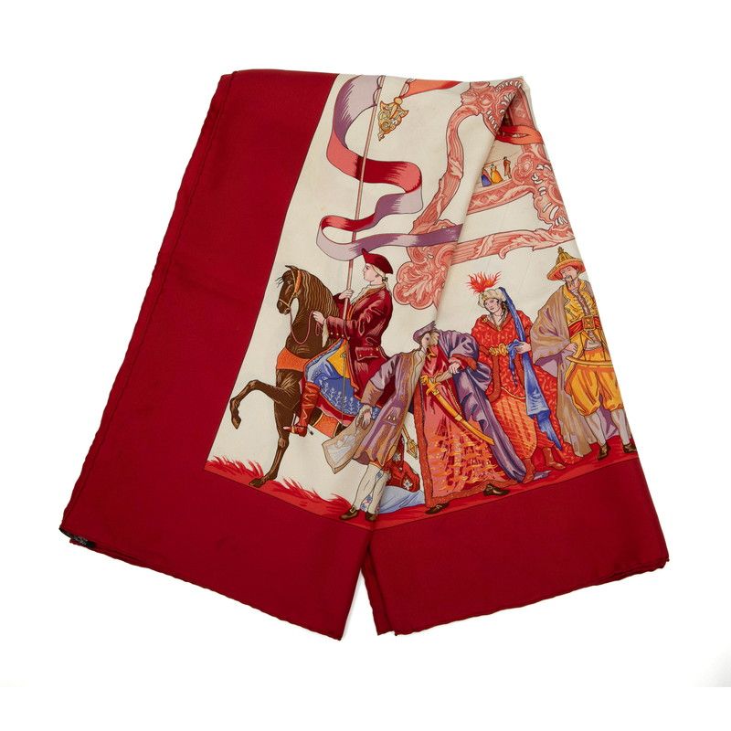 エルメス カレ90 TURQVERIES EN L HONNEUR DE MHT ムッシュ ド Ｔのためのトルコ行進曲 レッド マルチカラー シルク レディース HERMES 1-0231478