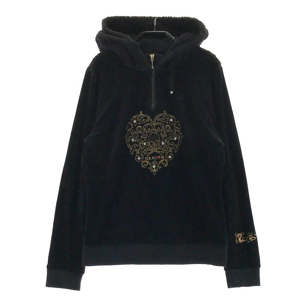 サイズ：3 DANCE WITH DRAGON ダンスウィズドラゴン  裏起毛 ボア切替 長袖パーカー  ブラック系 [240101441777] ゴルフウェア レディース ストスト サイズ：3 DANCE WITH DRAGON ダンスウィズドラゴン 裏起毛 ボア