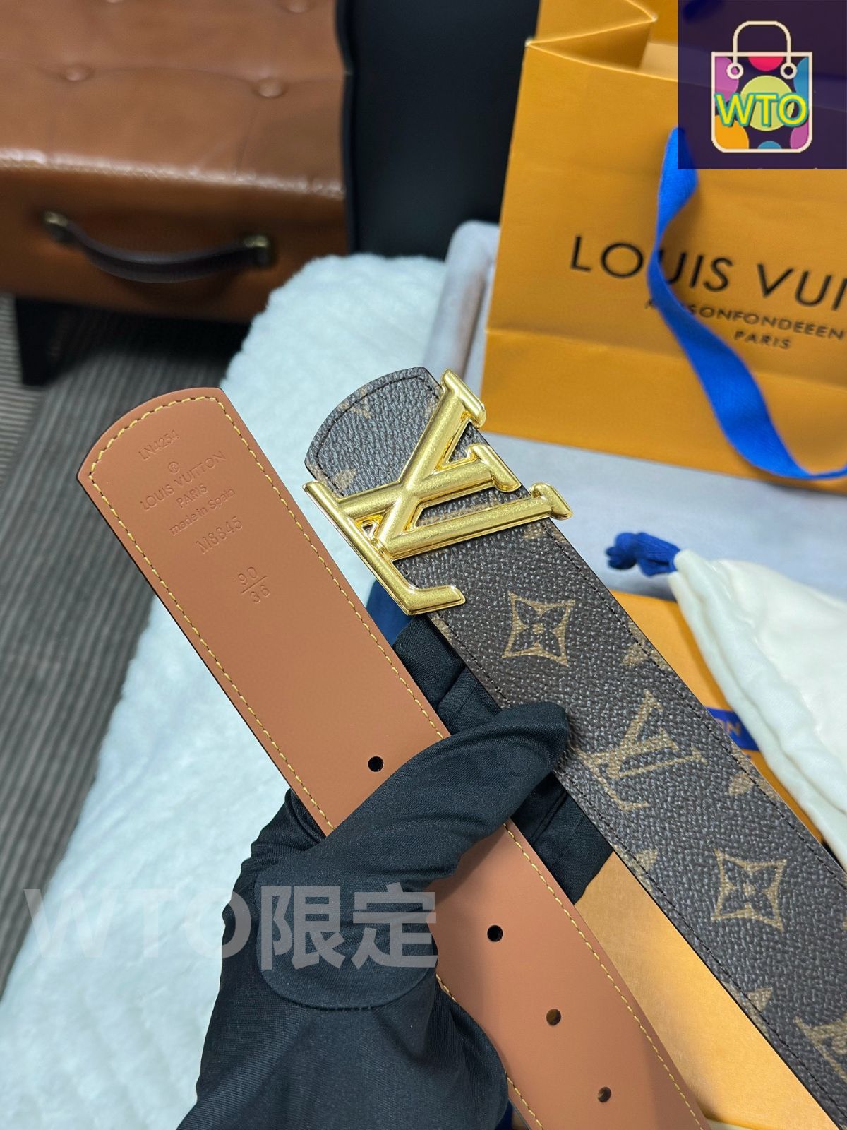 ルイヴィトン　ベルト　モノグラム　us 即日発送 今日WTO】Louis Vuitton モノグラムブラックベルト M8846-1-MQ79