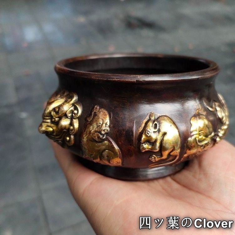 銅 細工 十二支香挿し 希少品 収集品 工芸品 置物 銅 細工 十二支香炉 茶道香炉 挿し香炉 仏堂香炉 装飾品 工芸品 置物