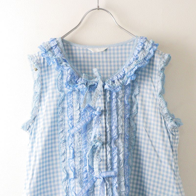 ギンガムチェックパッチワークフリルワンピース　サックス ギンガムチェックパッチワークフリルワンピース サックス 【公式通販】
