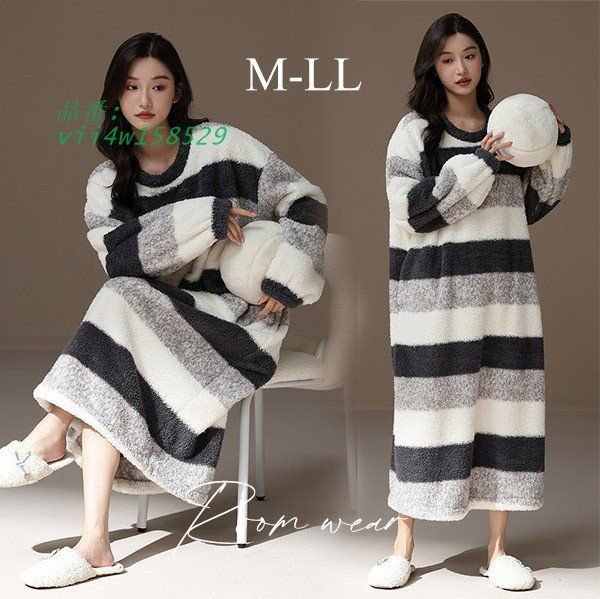 ルームウェア レディース ワンピース 可愛い 寝巻き 寝間着 フード もこもこ 長袖 パジャマ 気持ちいい 暖かい ゆったり vii4w158529