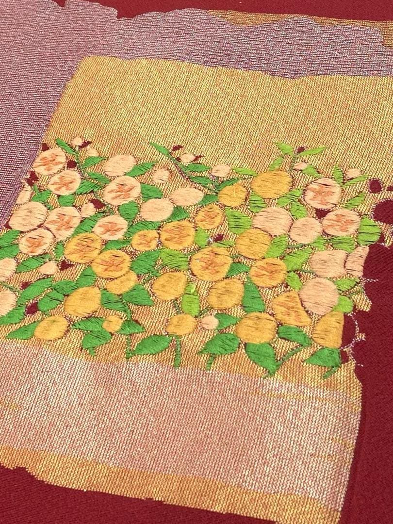 色留袖 縫取 茜色 正絹 反物 - メルカリ