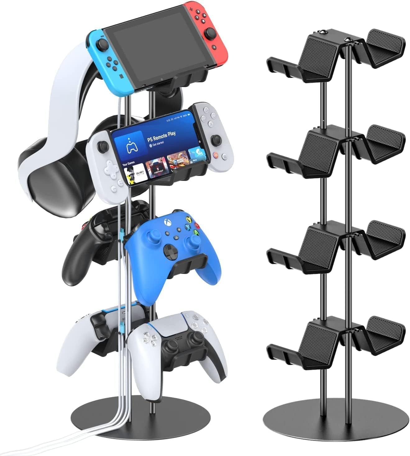 ゲームコントローラー収納ラック 4層対称設計 同時に8つ配置可能 充電ケーブル収納 Kytok 組み立て簡単 コントローラー ヘッドホンスタンド
