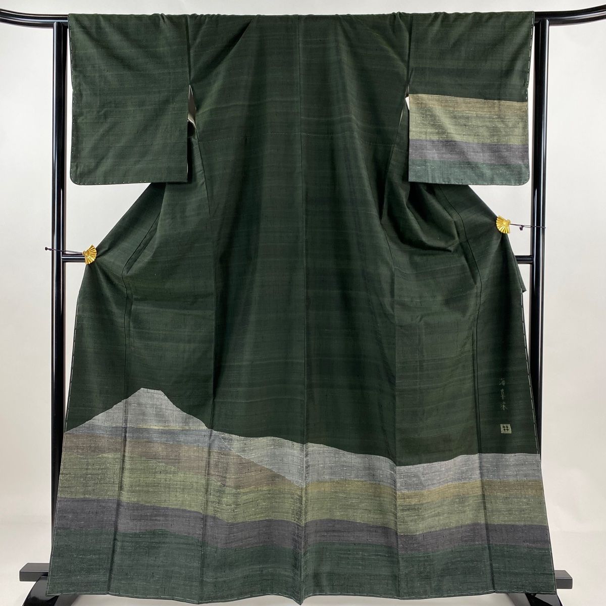 付下げ 身丈164.5cm 裄丈65cm M 袷 能州紬地 絲藝苑 落款 山 幾何学  