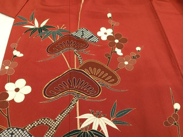 振袖7品フルセット　深みのある大人の赤系❤️京友禅　金彩　金駒刺繍　美品 古典振袖（金駒刺繍／赤）19001 ｜おりえん