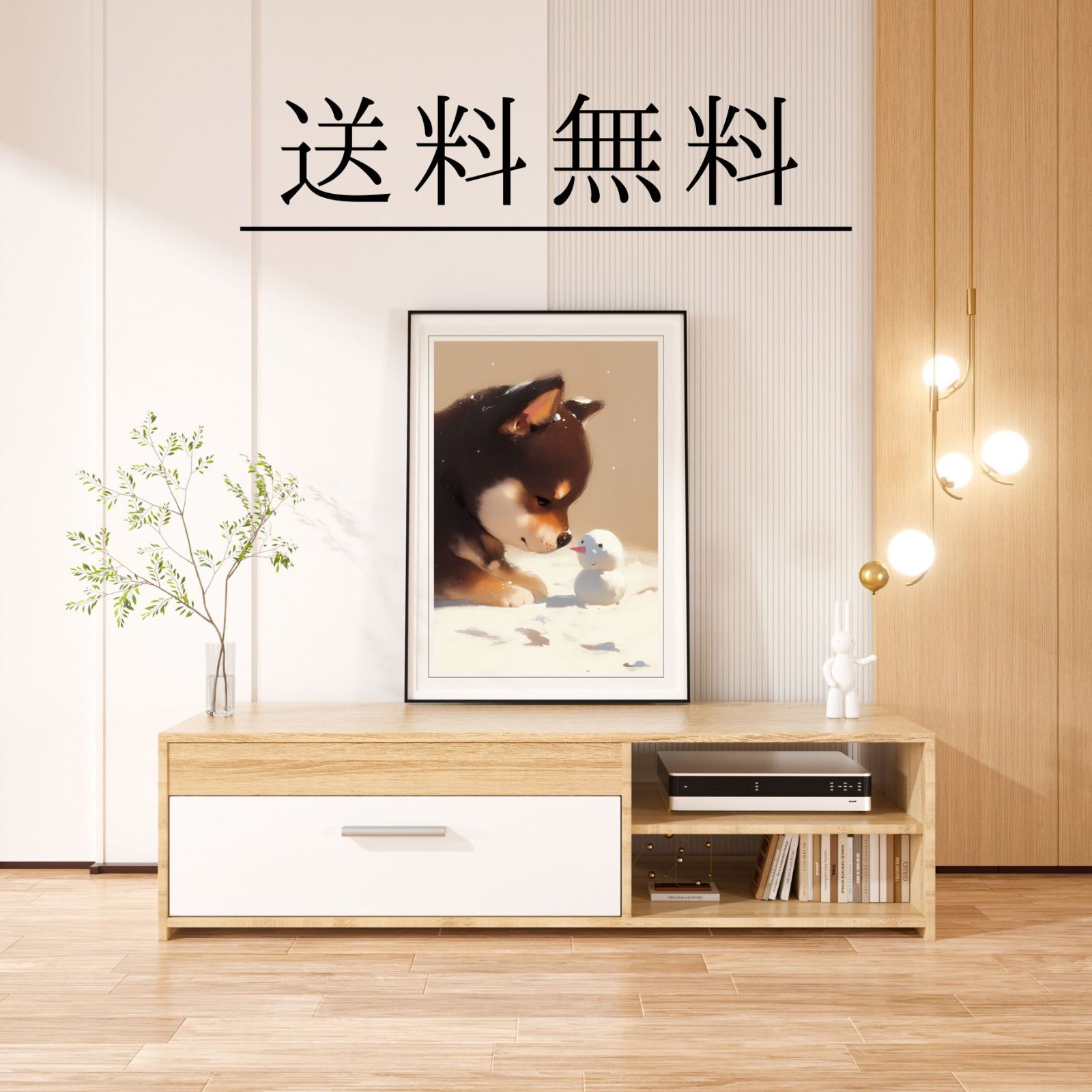 絵画。原画手描き【雪が降る冬、かわいい犬と猫の楽しい写真記念】 絵画。原画手描き【雪が降る冬、かわいい犬と猫の楽しい写真記念】