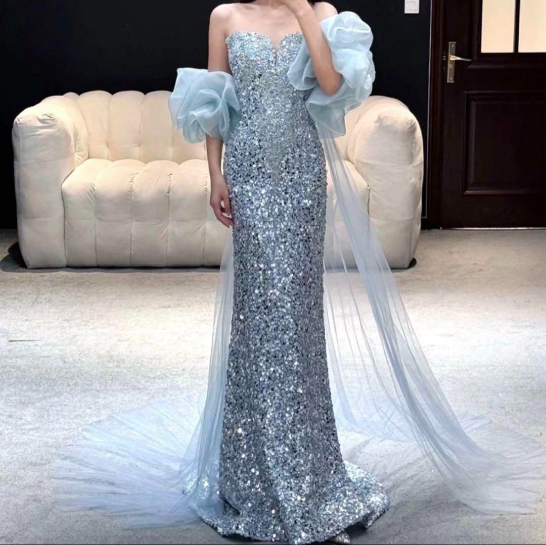 スパンコールがゴージャスなショール付き イブニングドレス - メルカリ