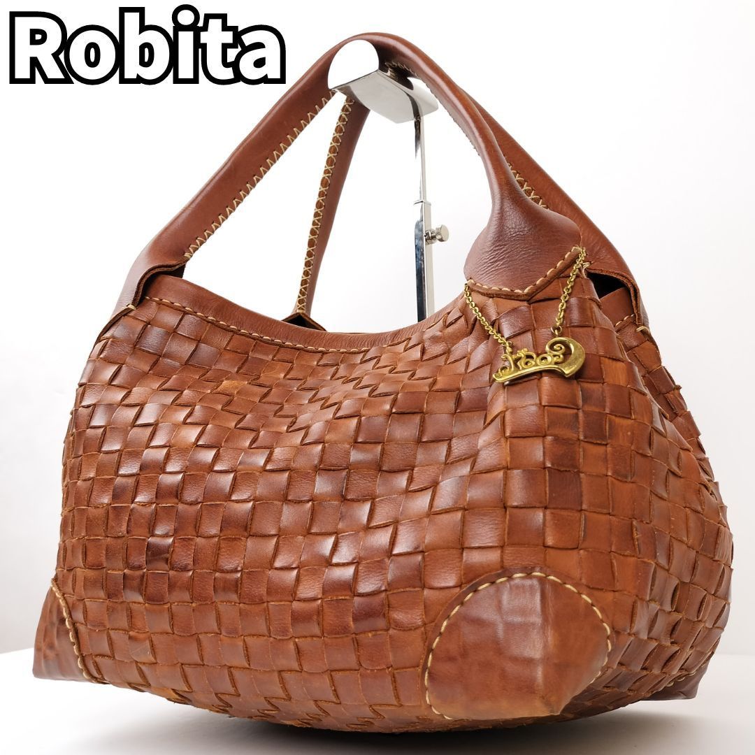 深みのロースト感】 ロビタ スクエア トート かごバッグ 編み込み  