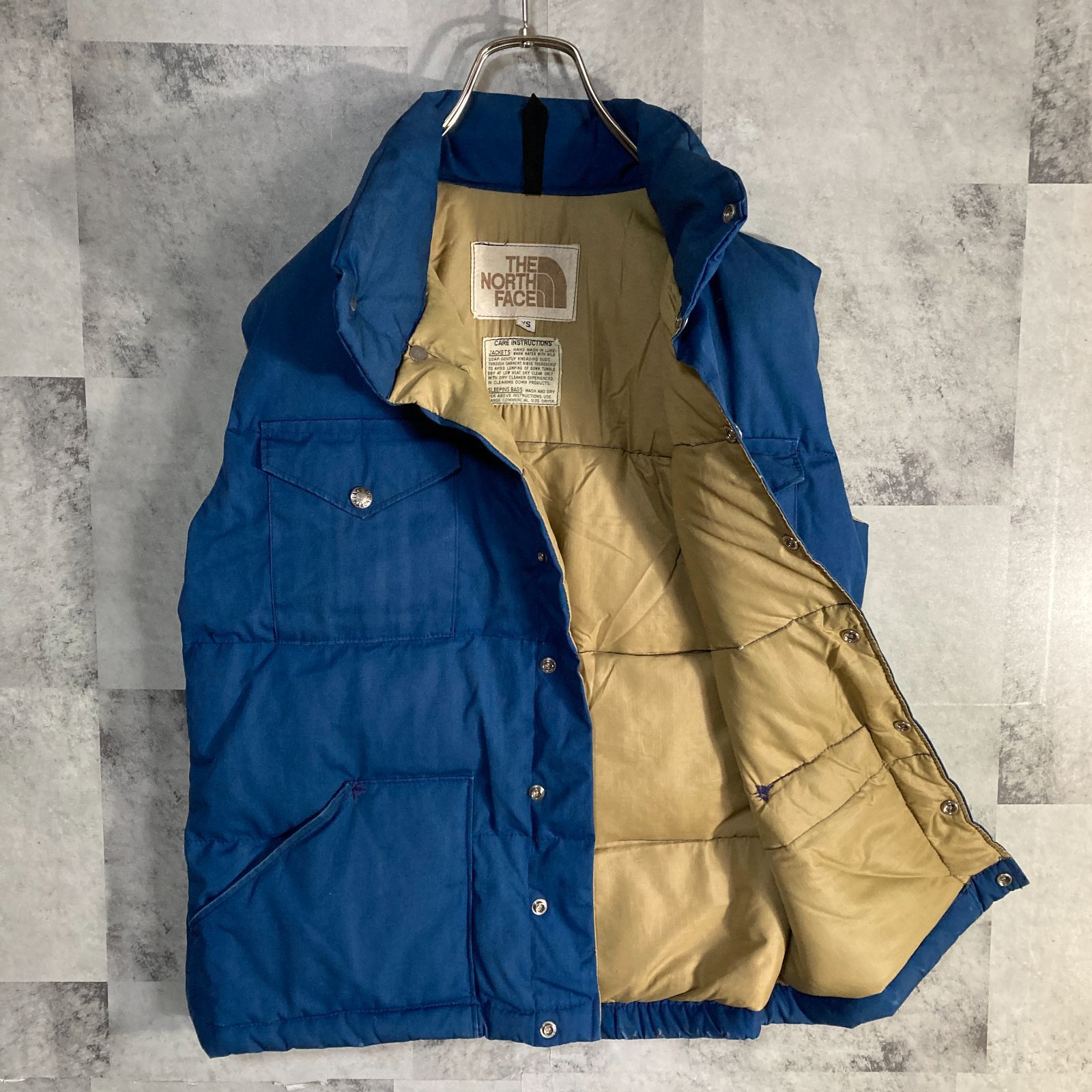 70s USA製 THE NORTH FACE ダウンベスト 茶タグ ブルー XS
