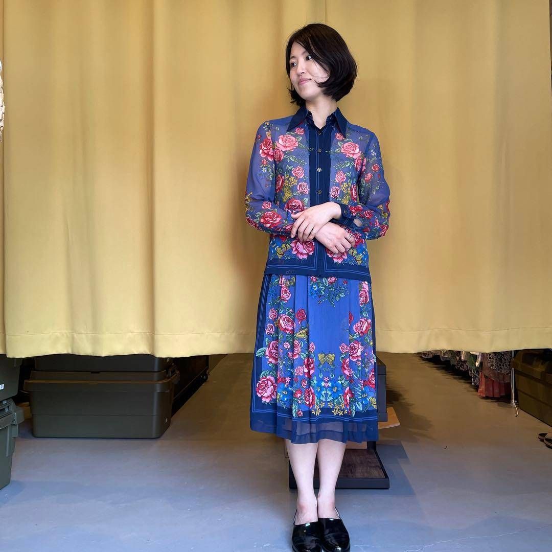 49 花柄 総柄 セットアップ スカート ブラウス シャツ トップス 昭和 