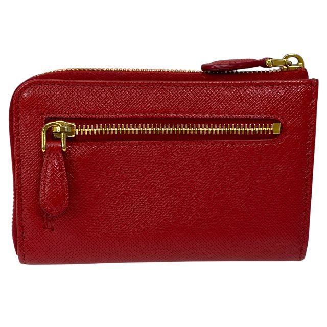 送料無料! プラダ 1PP122 サフィアーノ トライアングル キーケース キーリング コインケース ロゴ L字ファスナー サフィアーノ レザー レッド PRADA 年内で出品終了