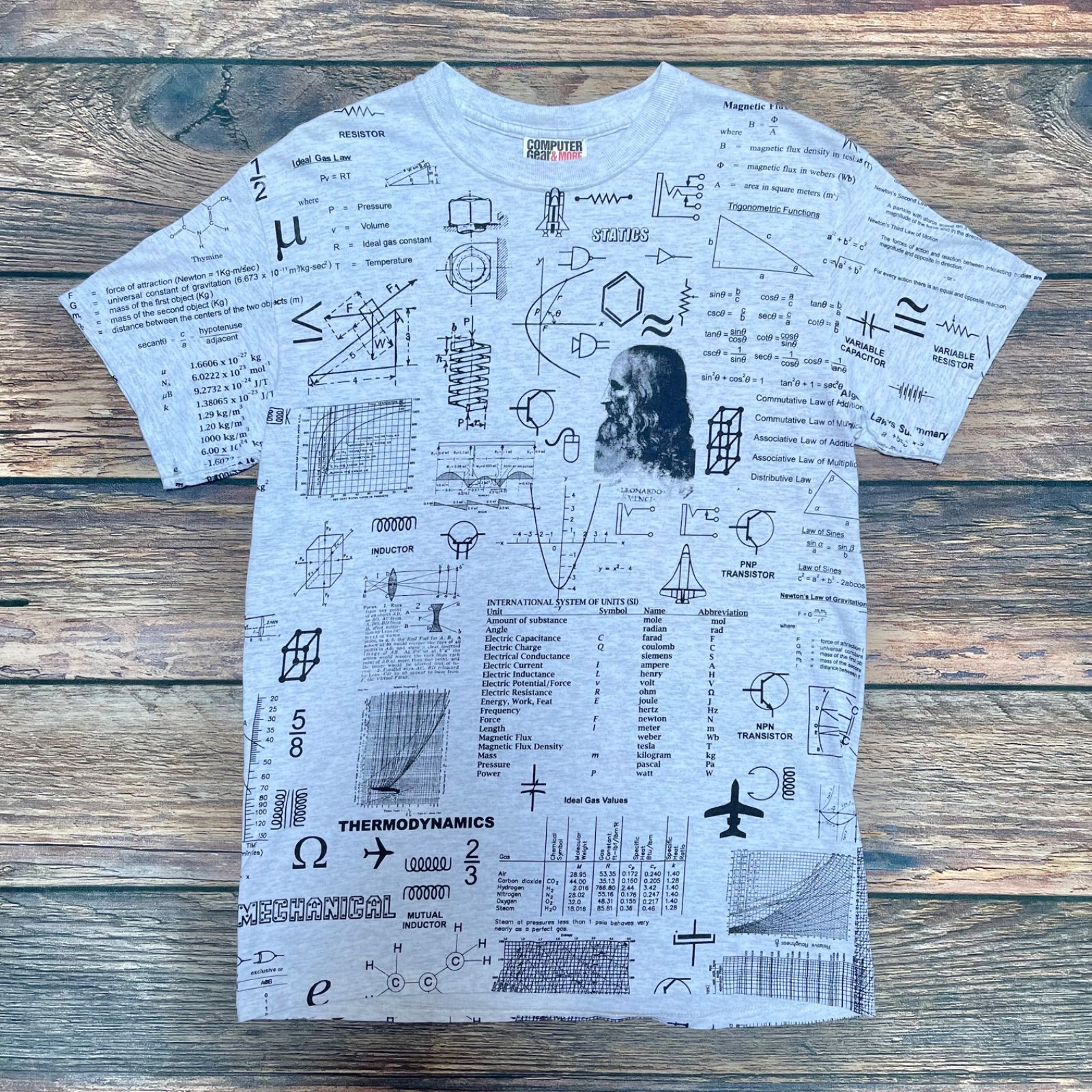 偉人系　数学　総柄　半袖Tシャツ　霜降りグレー