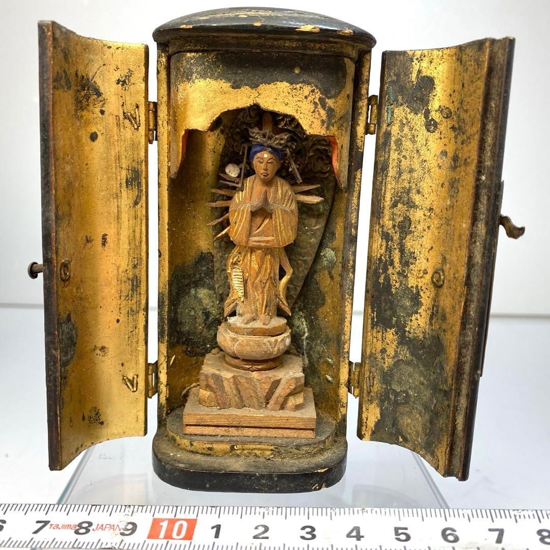 江戸時代 木彫千手観音 全体の高さ11.5㎝ 東Y6-0329