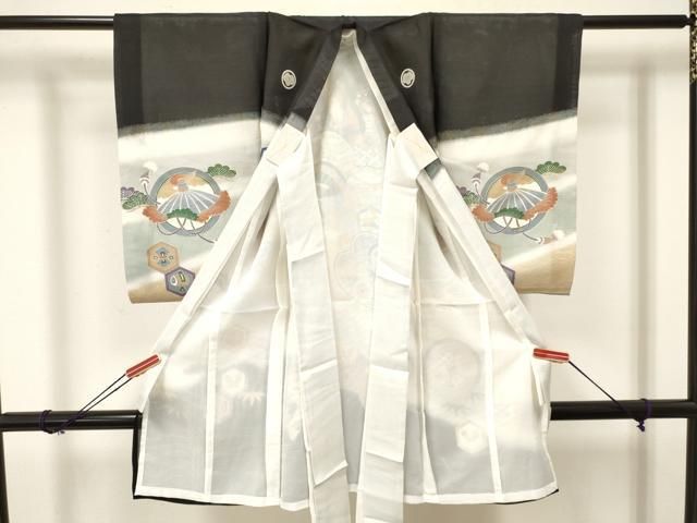 平和屋着物 夏物 お宮参り 男の子 祝着 産着 初着 のしめ 絽 龍 兜 吉祥文 暈し染め 金銀彩 ma