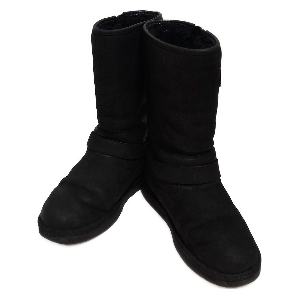 【美品】UGG アグ ブラック レザー ショート ムートン ブーツ 24 送料込【UGG】ムートンブーツ CLASSIC SHORT レザー 防水 (UGG