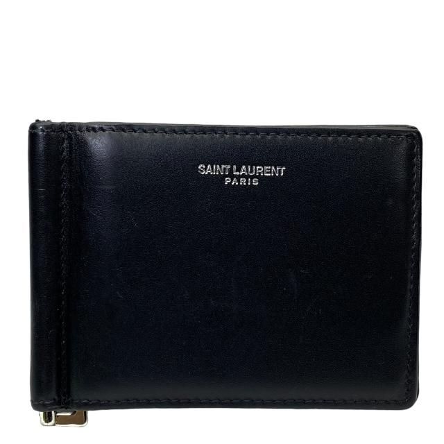 SAINT LAURENT PARIS サンローランパリ 財布 二つ折り財布 札入れ コンパクトウォレット マネークリップ ロゴ レザー ブラック -  メルカリ