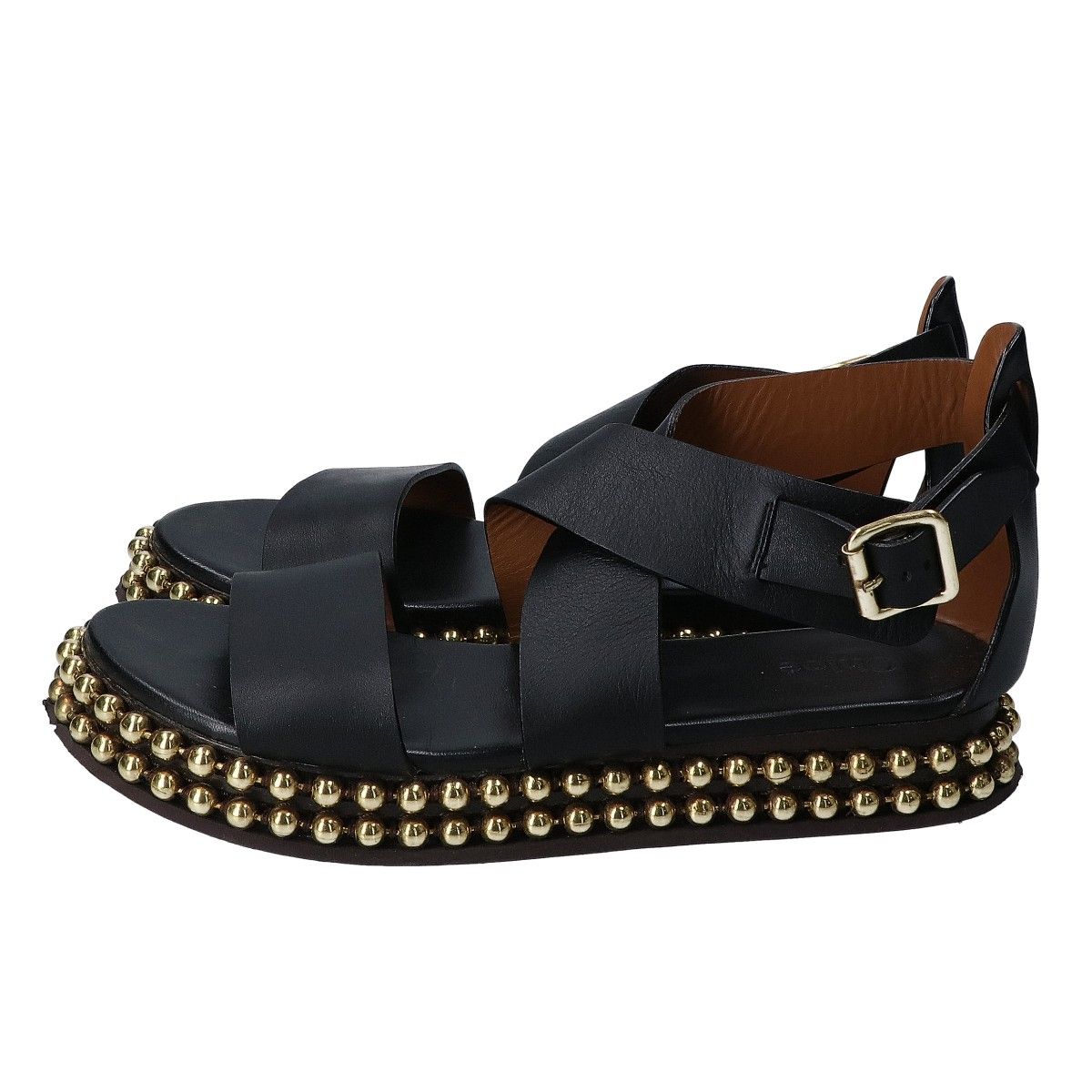 美品　箱付き　Chloe クロス　ストラップ　フラットサンダル　ボールチェーン 美品 箱付き Chloe クロス ストラップ フラットサンダル ボール