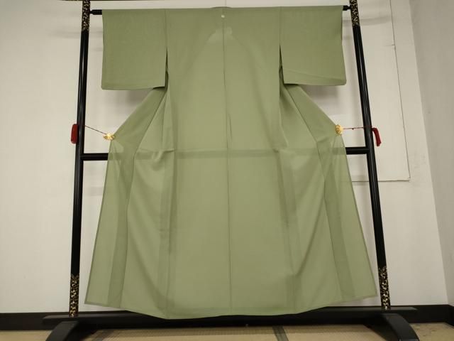 平和屋着物＊夏物 色無地 絽 松葉色 正絹 AABB0510st