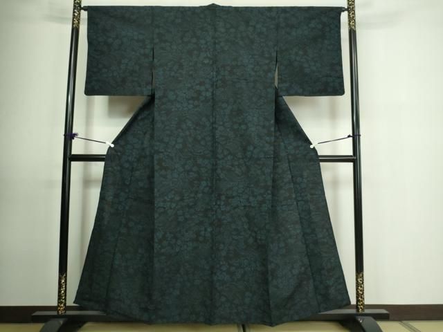 平和屋着物▽上質な紬 単衣 十字絣 正絹 逸品 DAAU6405sf