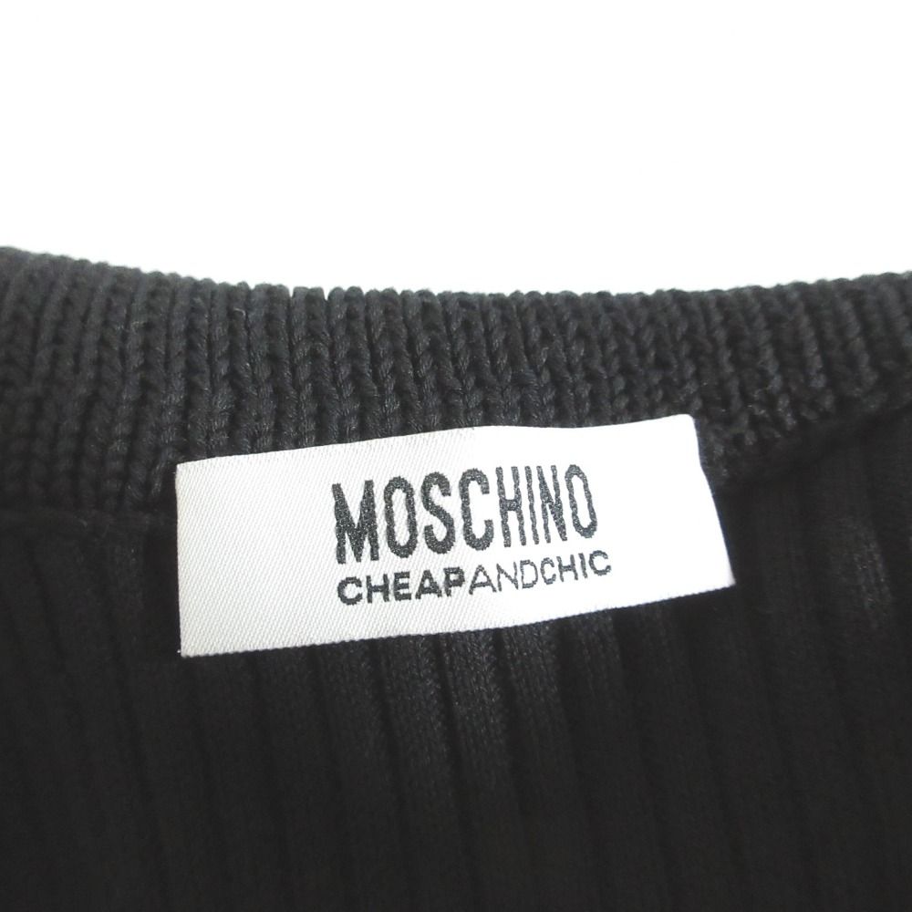 美品 MOSCHINO CHEAP AND CHIC モスキーノチープアンドシック フレア ロング カーディガン ニットジャケット 44 ブラック レディース 古着 中古 美品 MOSCHINO CHEAP AND CHIC モスキーノチープアンドシック