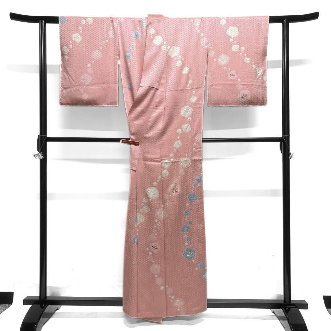 ゑり善　付け下げ　刺繍　桔梗　抽象花　絞り　籠目地紋　着物　104a d ゑり善 付け下げ 刺繍 桔梗 抽象花 絞り 籠目地紋 着物 104a d