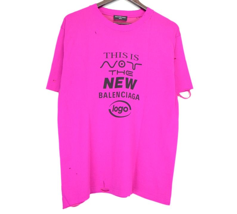 バレンシアガ BALENCIAGA 661705 TKVE1 ロゴ プリント デストロイ 加工 Tシャツ 43773