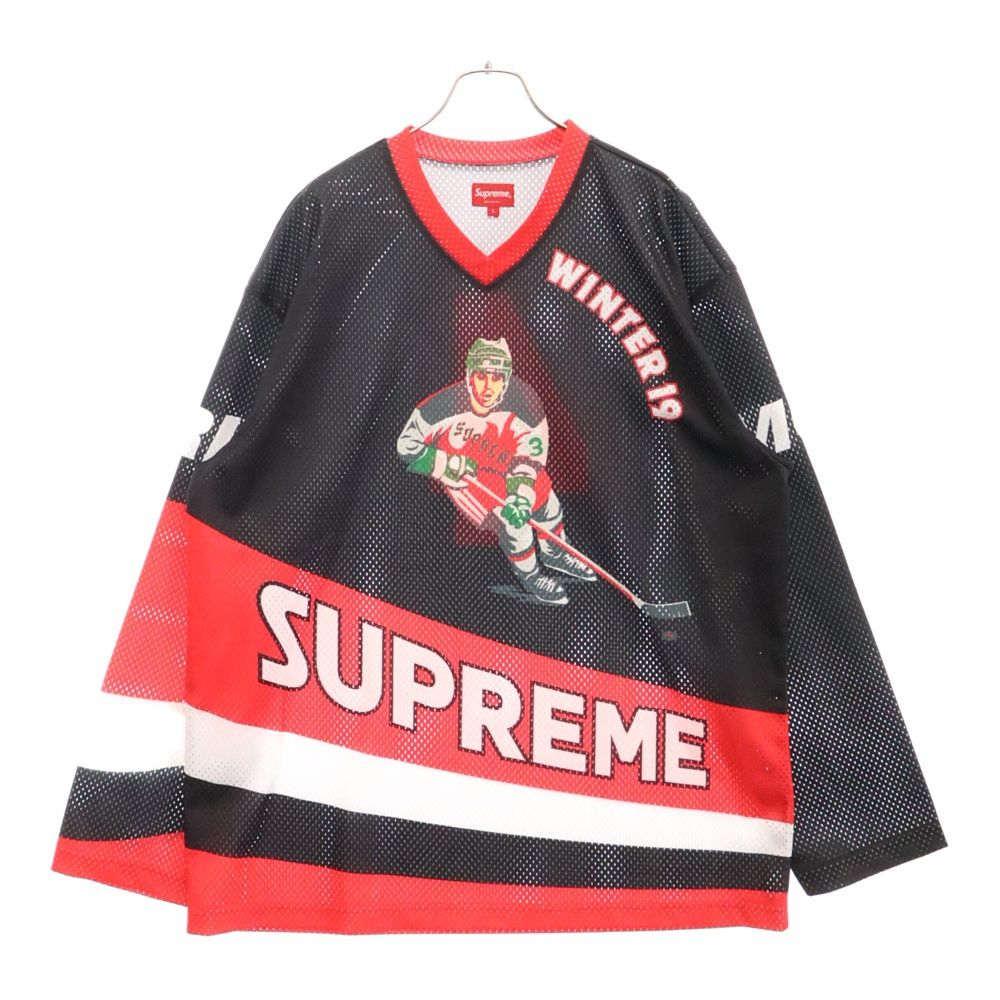 SUPREME (シュプリーム) 19AW Crossover Hockey Jersey クロスオーバーホッケージャージ 長袖 Tシャツ カットソー ブラック/レッド