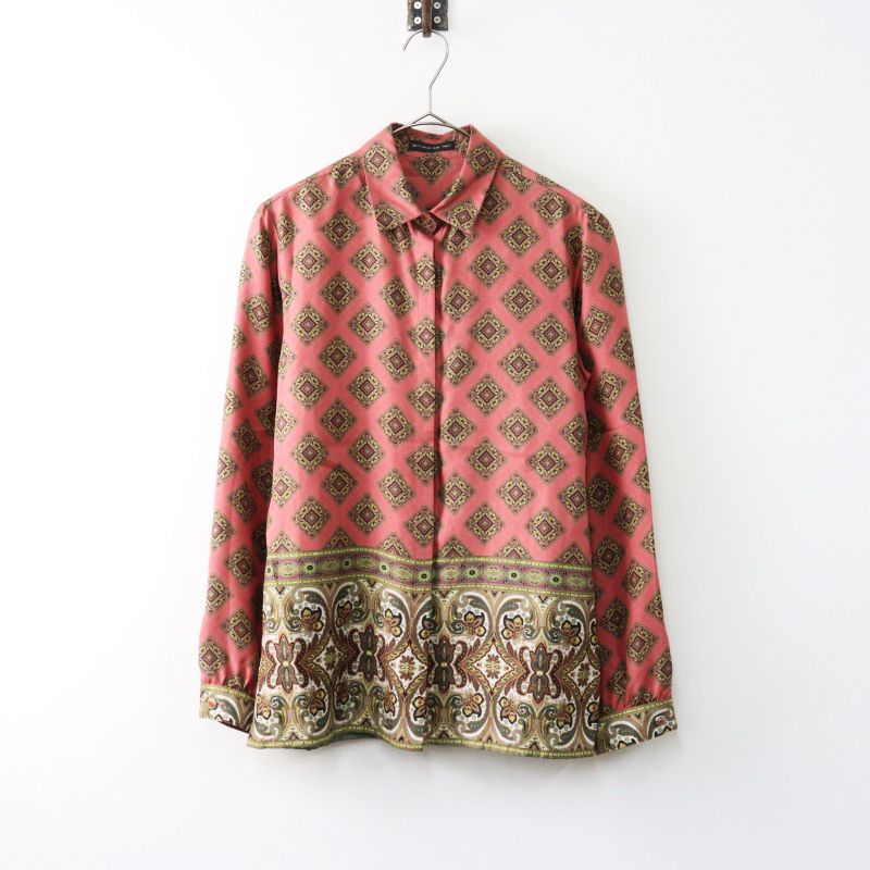 イタリア製 2019年 エトロ ETRO シルク camicle ペイズリープリント切替 比翼ボタン長袖シャツ 38 ピンク 2400014541557