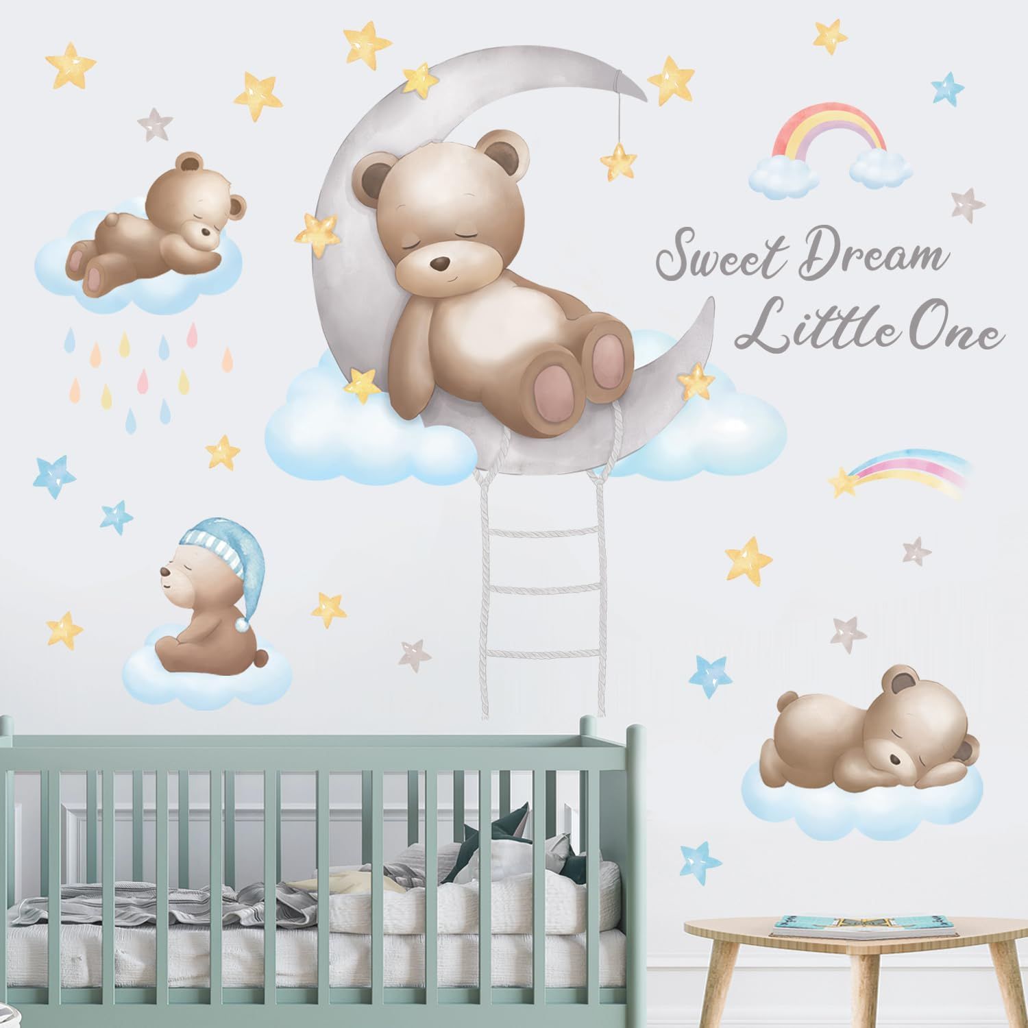 SG 2 2310 雲の上の熊 ウォール ステッカー デコ 風船 虹 パーティー 月 星 幼稚園 保育園 DECOWALL 子供部屋 DIY用 壁転写 シール ウォールアート 男の子 女の子 こども バスルーム デコレーション ビニール 寝室