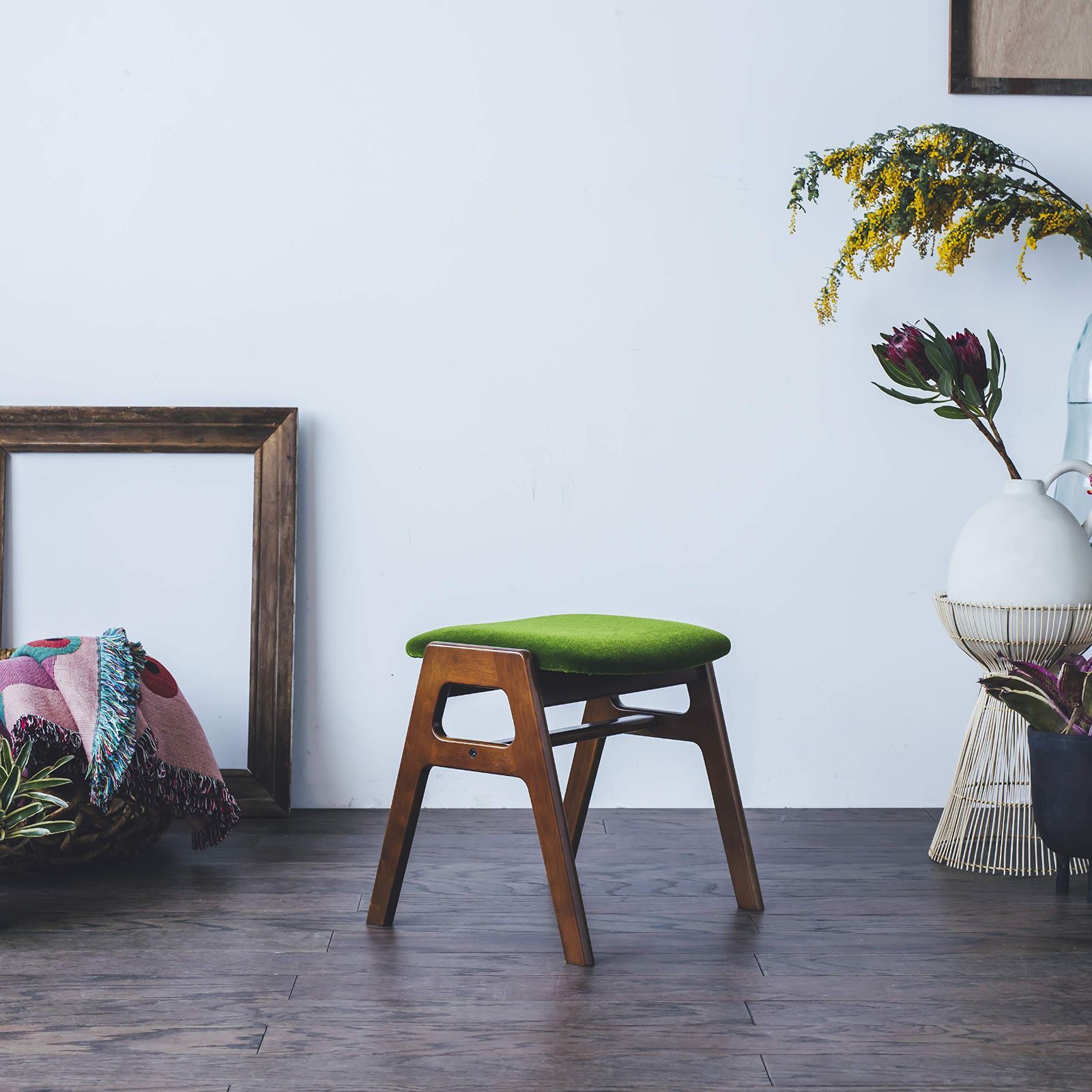 新着商品 C36116QWK ウォールナット モケットグリーン スタッキングスツール 幅47.0奥行41.5高さ44.5座高43.5cm カリモク カリモク60