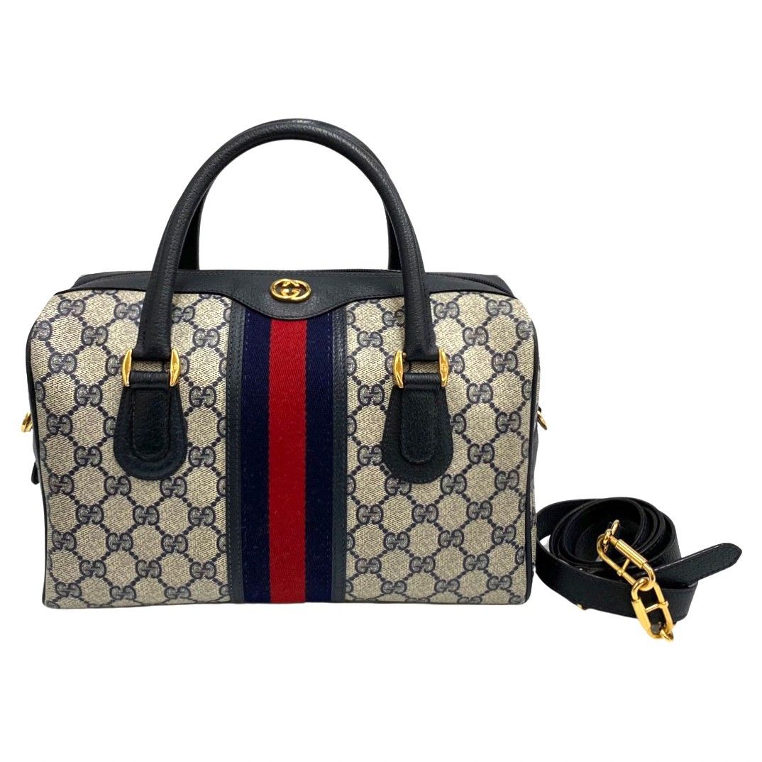 極 美品 GUCCI グッチ オールドグッチ ヴィンテージ シェリーライン GG レザー 2way ボストンバッグ ショルダーバッグ ネイビー  37072 - メルカリ