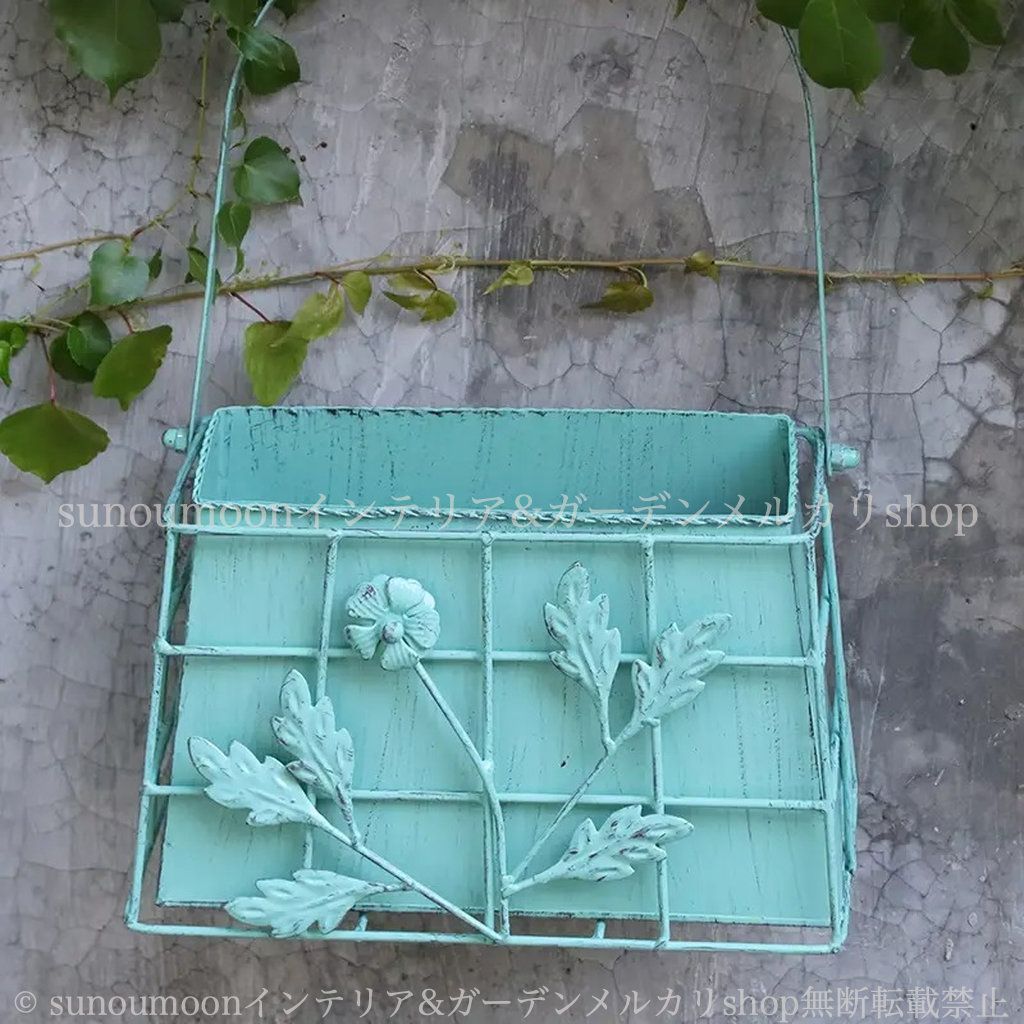 アイアン バッグ ハンドバッグ プランター ハンキング ヴィンテージ調 グリーン ホワイト 鉄 バスケット ガーデニング 雑貨 ガーデン雑貨 ガーデンインテリア ガーデン インテリア 庭の装飾 お洒落 おしゃれ 4-7 STEELWINDOWSANDDOORS_COM