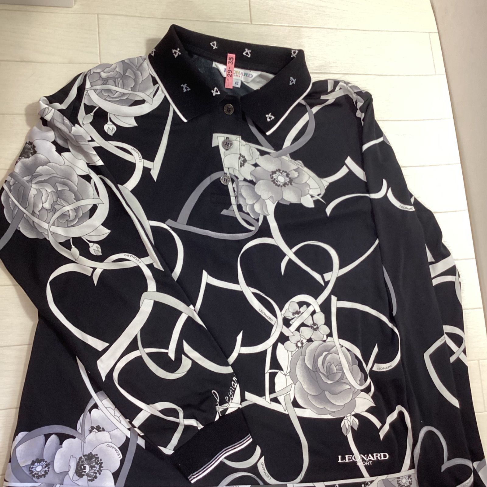 【美品】LEONARD レオナール カンカン 長袖 カットソー LL 花柄 黒