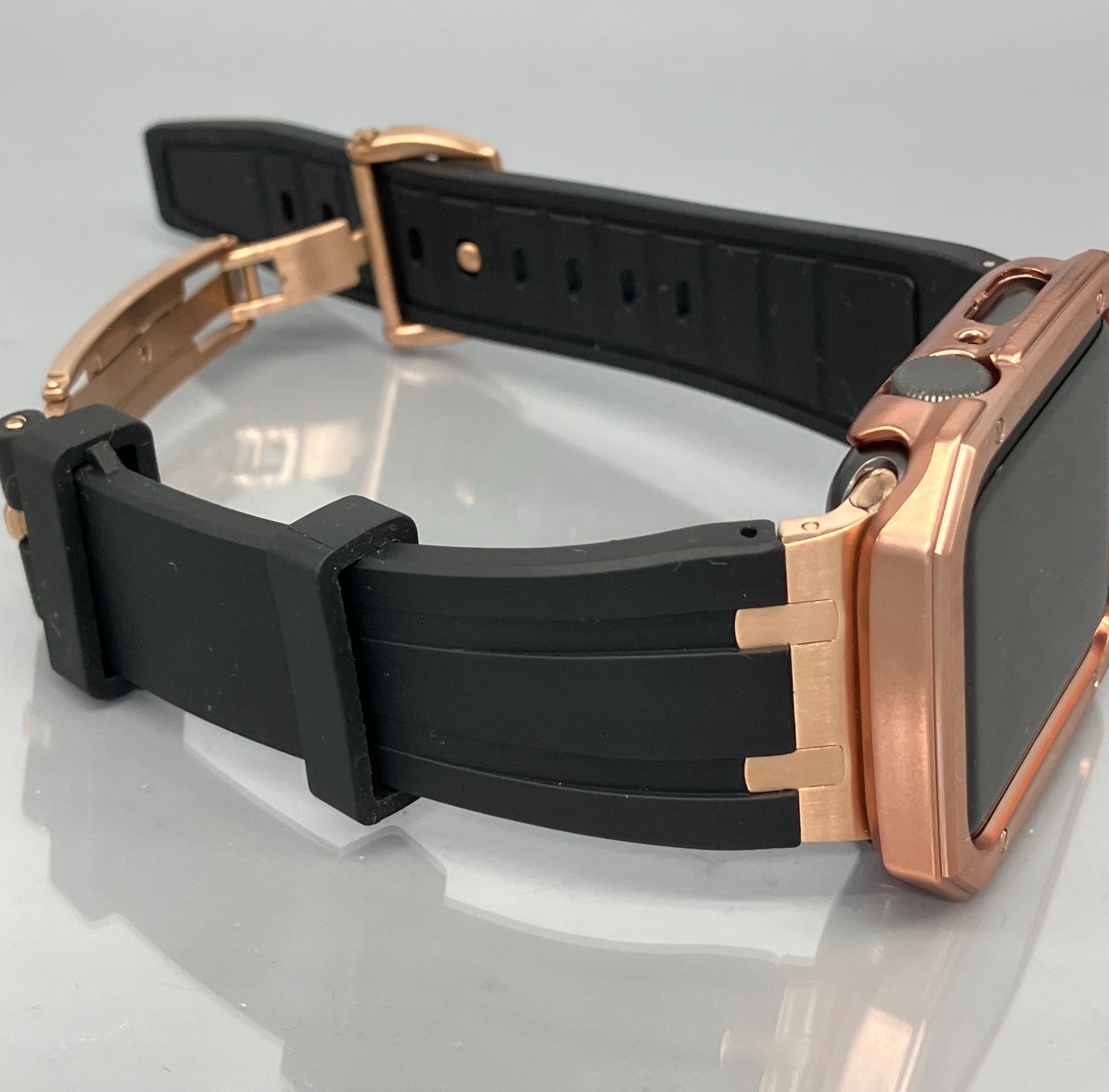 GimelZayinセット 4スクリュー ブラック ローズゴールド ラバーベルト アップルウォッチバンド ultra ウルトラ ケース カバー メンズ レディース 40 mm 41 44 45 49 Apple Watch バンド