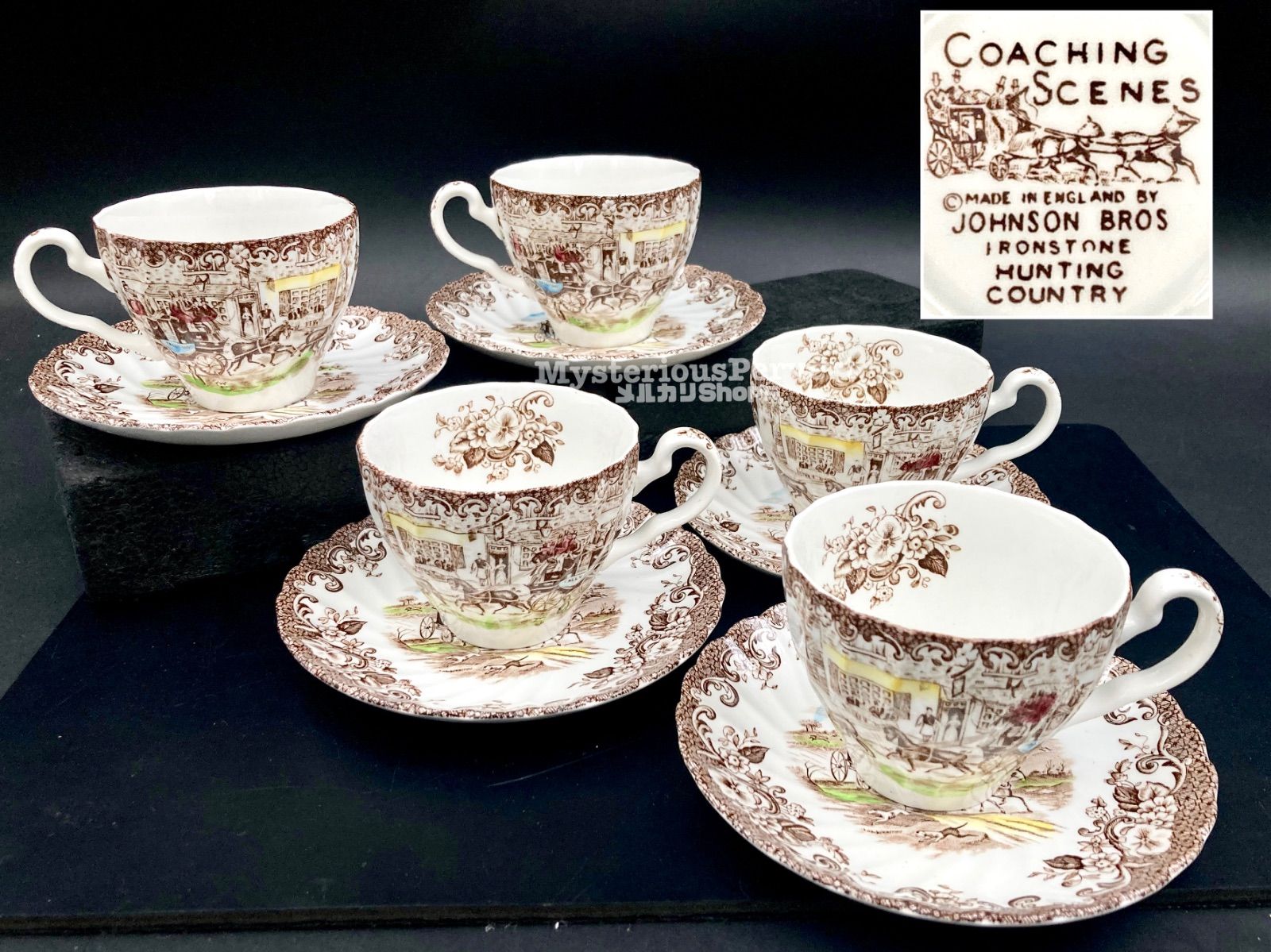 MZ663) Johnson Brothers Coaching Scenes カップ＆ソーサー 5客