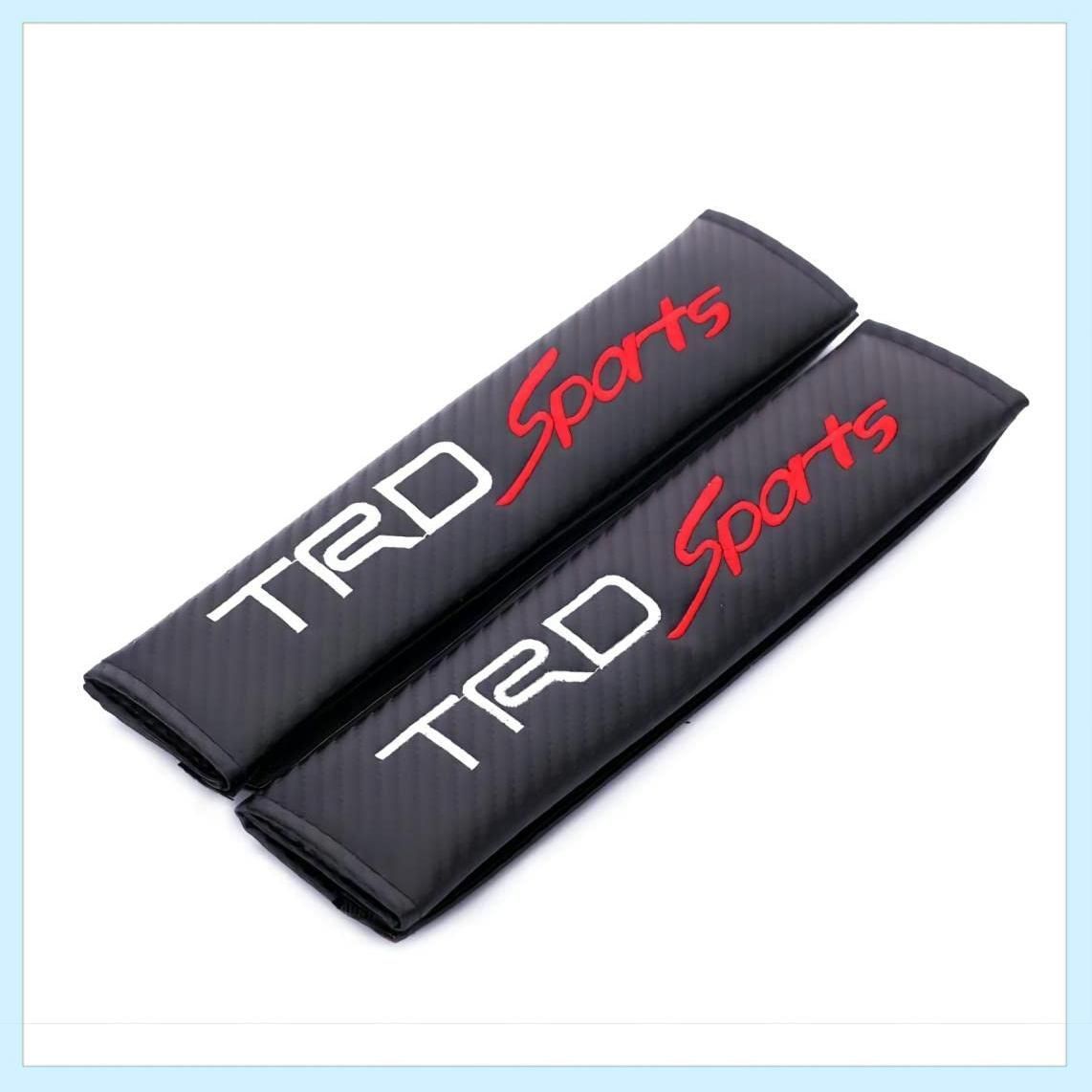 トヨタ TRDSPORTS シートベルトカバー シートベルトパッド シートベルトショルダー 肩パット レザー 刺繍入り カーボン風 2枚セット 汎用 (TRDSPORTS)
