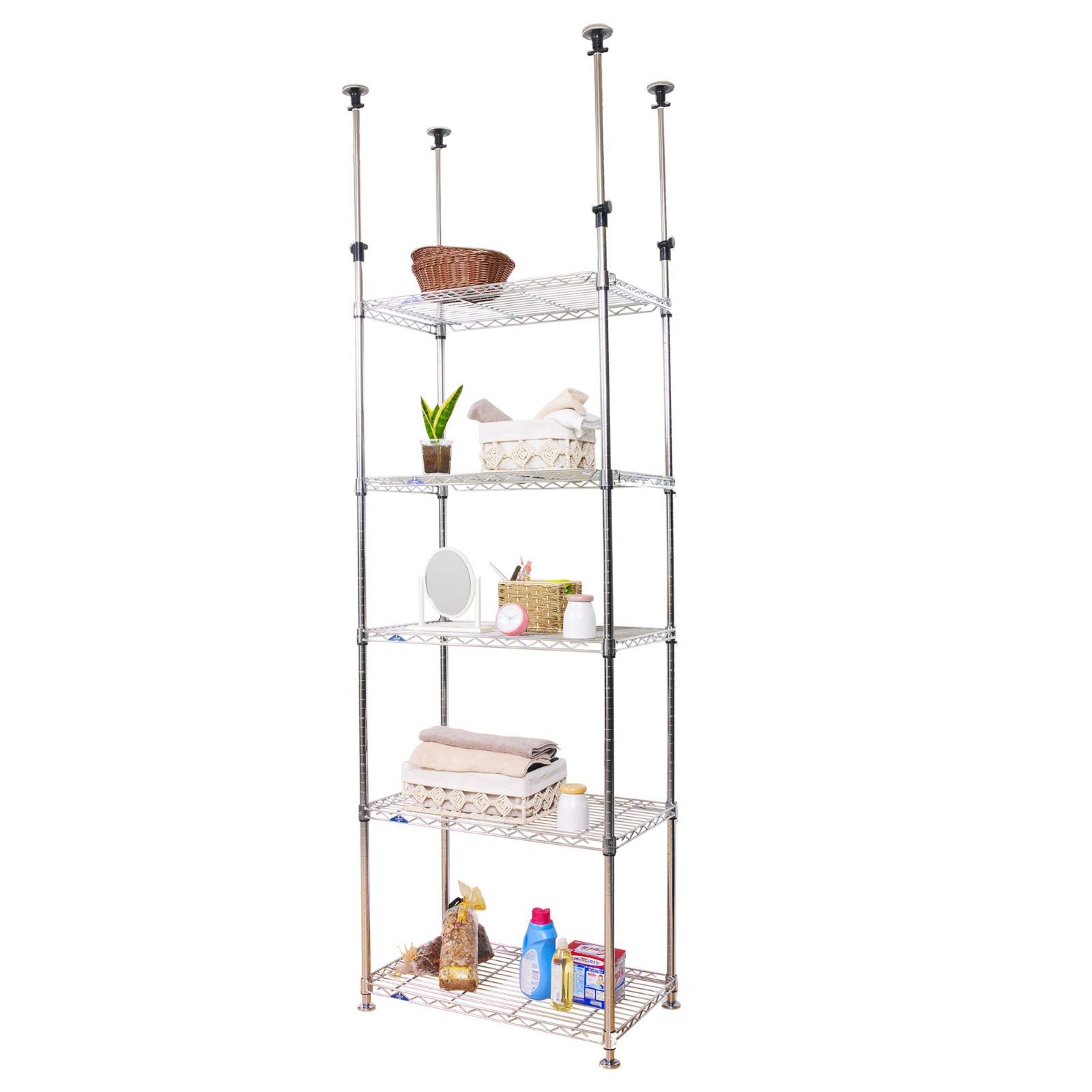 数量 スチールラック 突っ張りラック 収納棚 幅80 5段 スリム 防サビ加工 高さ調整 転倒防止 頑丈 ルミナス 耐荷重135kg 棚板1枚あたり 豊富なカスタムパーツ ドウシシャ ポール径25mm 幅80×奥行50×高さ215.5-280cm M