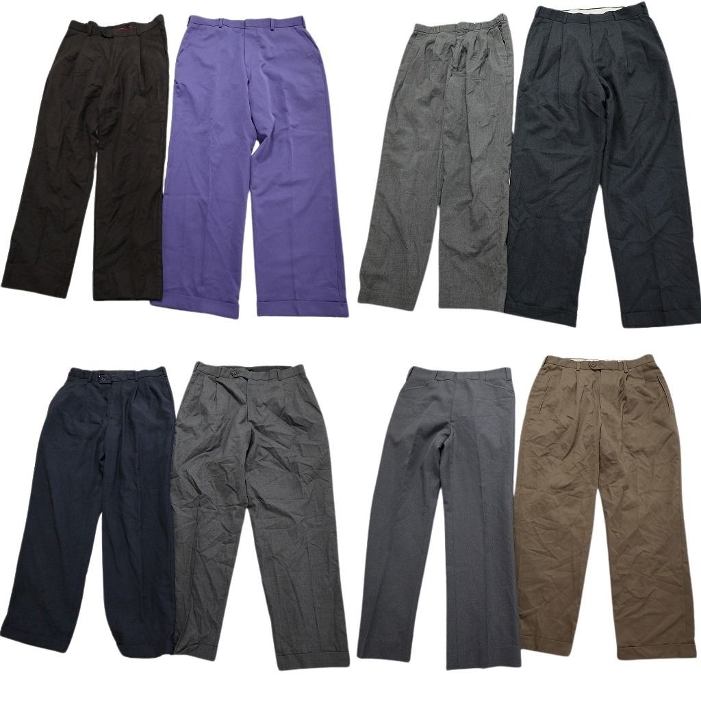 古着卸 スラックス パンツ 8枚セット メンズ 33 ベージュ グレー ノータック ネイビー 紫 古着 NA2171
