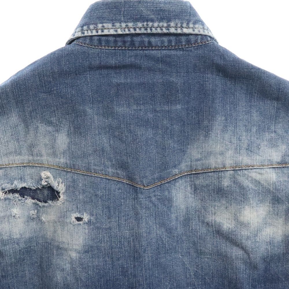 DSQUARED2 ディースクエアード ペイント加工 長袖デニムウェスタンシャツ インディゴ S71DM0258 S30341 DSQUARED2 (ディースクエアード) ペイント加工 長袖デニムシャツ