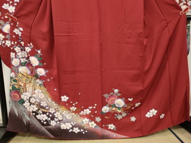 平和屋着物○豪華振袖 絞り 御所車鴛鴦花文 金彩 正絹 逸品 AAAY6602zg