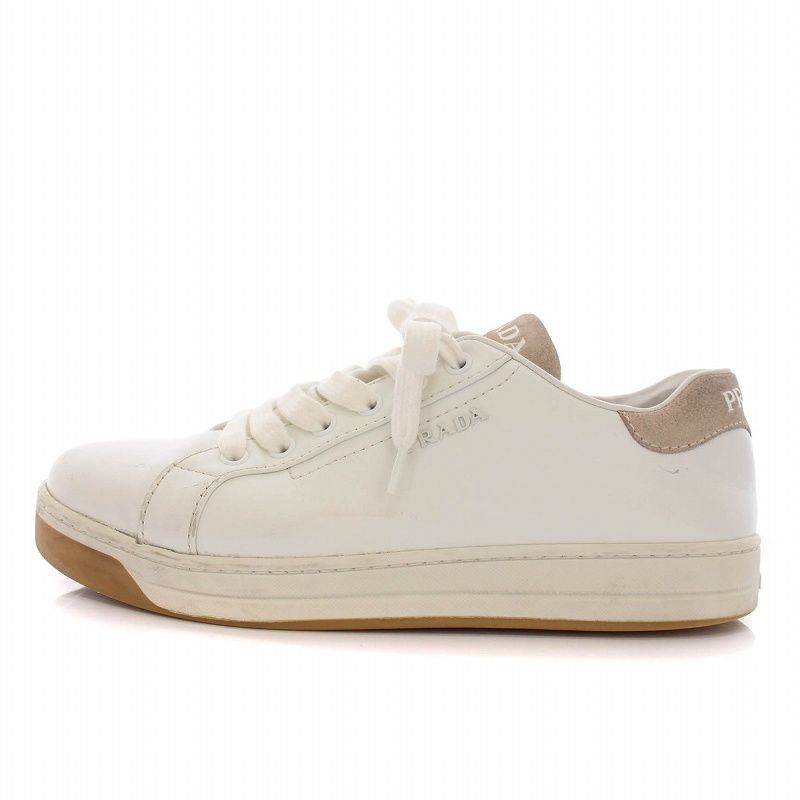 プラダ PRADA スニーカー ローカット シューズ 37.5 白 ベージュ /YM 