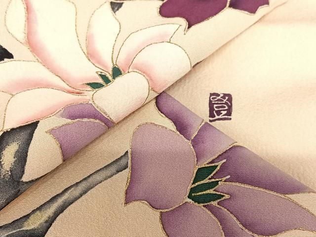 平和屋着物○本加賀友禅作家 成竹登茂男 訪問着 枝花文 金彩 正絹 逸品  