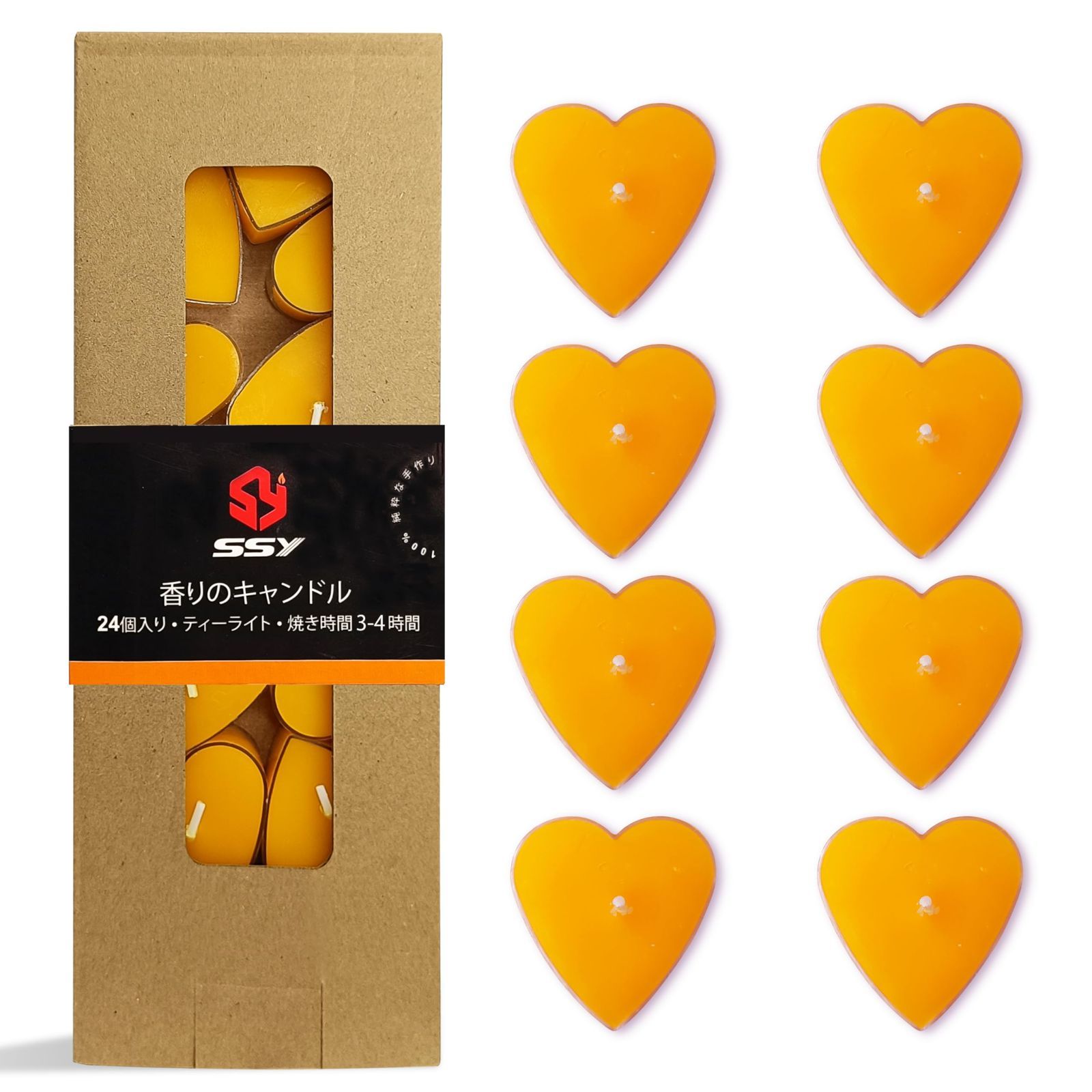 【特価商品】手作り24個 Beeswax Tealight Candles 透明カップ 6-7時間燃焼時間 家の装飾 蜜蝋のティーライトキャンドル 安息日 結婚式 緊急用 キャンドルセット (ハート形)