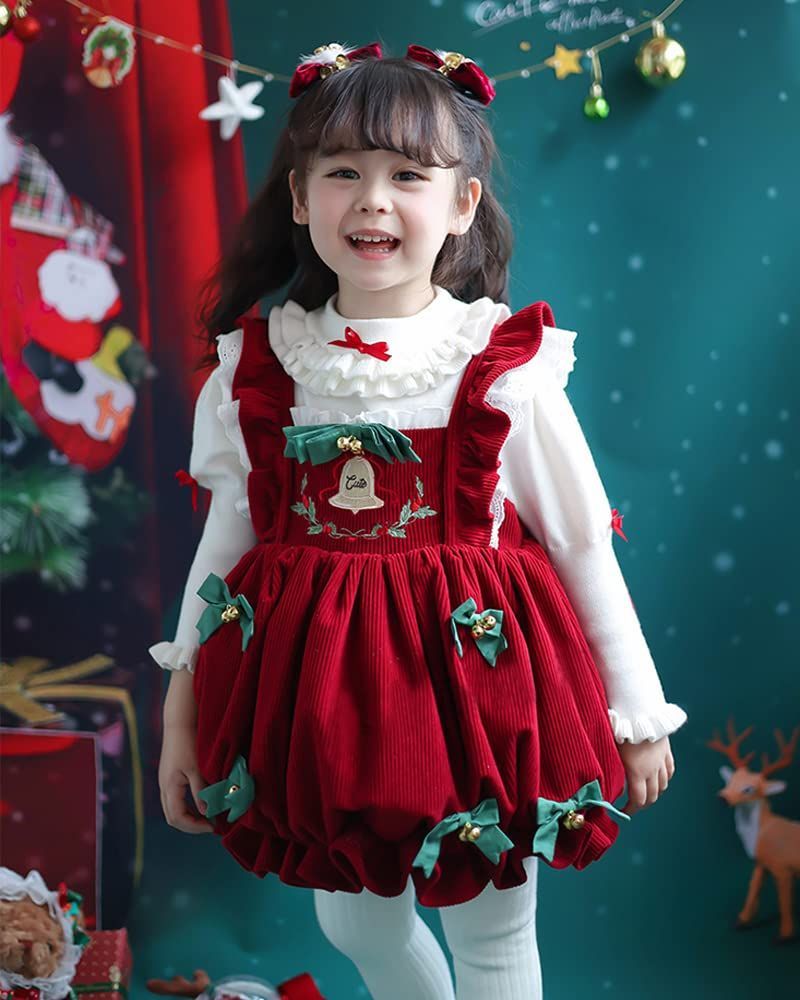 Size:110 [ニューキング] クリスマス コスプレ 子供 衣装 お嬢様 ドレス/セーターセット秋冬服 サンタクロス仮装 キッズ 女の子対応 (110cm)