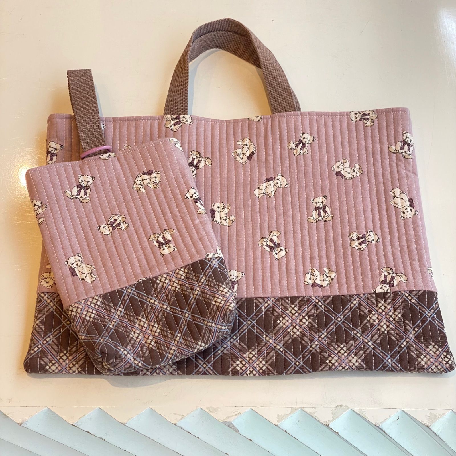 入園入学セット くま柄 テディベア 女の子 レッスンバック 上履き袋