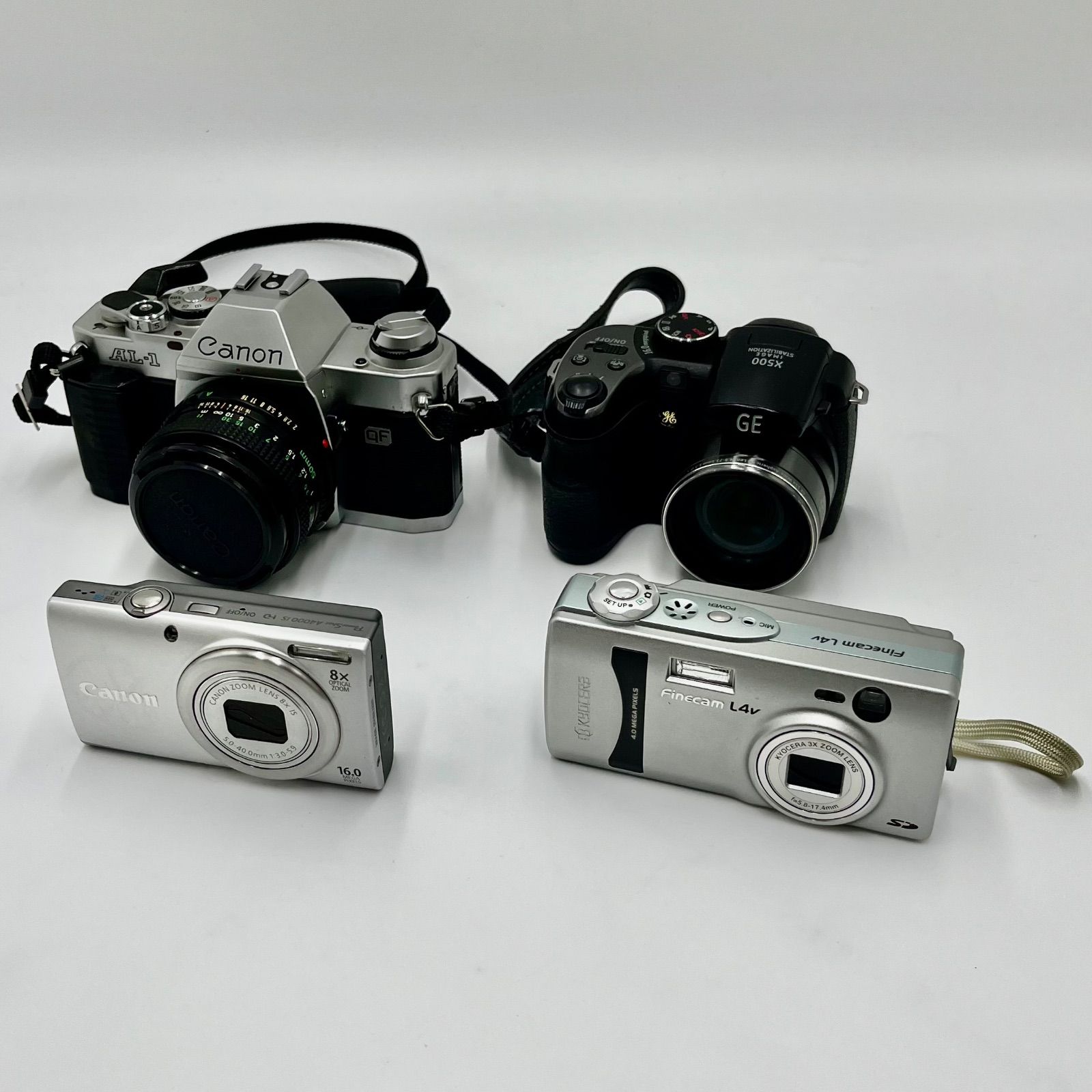 ジャンク Canon|PowerShot A4000 IS|シルバー|KYOCERA|Finecam L4v|シルバー|GE|X500|ブラック|Canon|AL-1|ブラック|シルバー|4点まとめ
