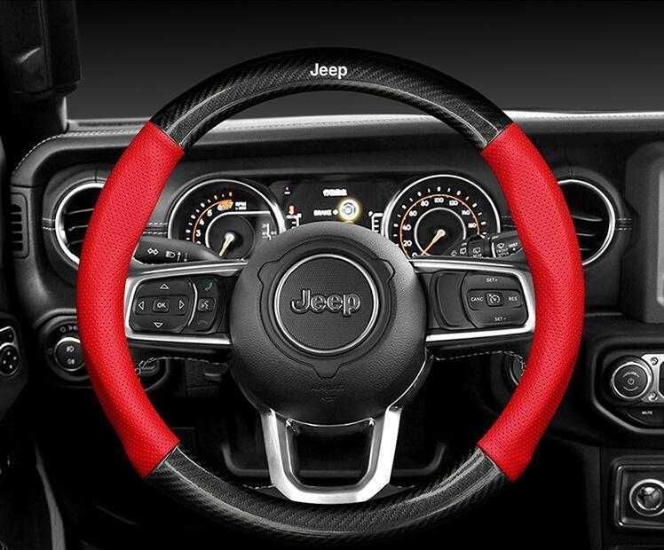 【新品未使用】02新品ジープ JEEP ハンドルカバー炭素繊維ステアリングカバー