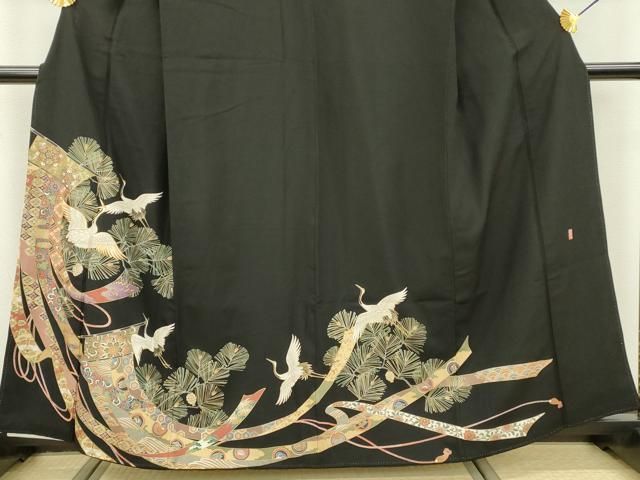 平和屋着物□豪華黒留袖 駒刺繍 飛鶴葡萄蔦の葉文